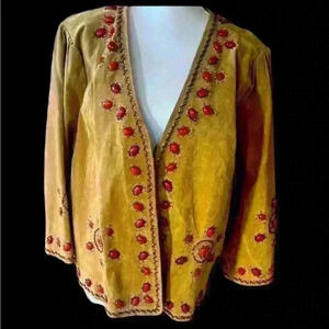 Adrienne Landau Leather beaded jacket. NEW. Size 3X. Tan leather jacket.
